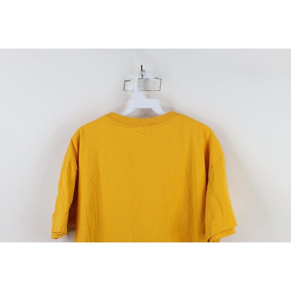 Vtg 90s Spalding Mens Large Spell Out Fire Flames Short Sleeve T-Shirt Yellow - Picture 11 of 12